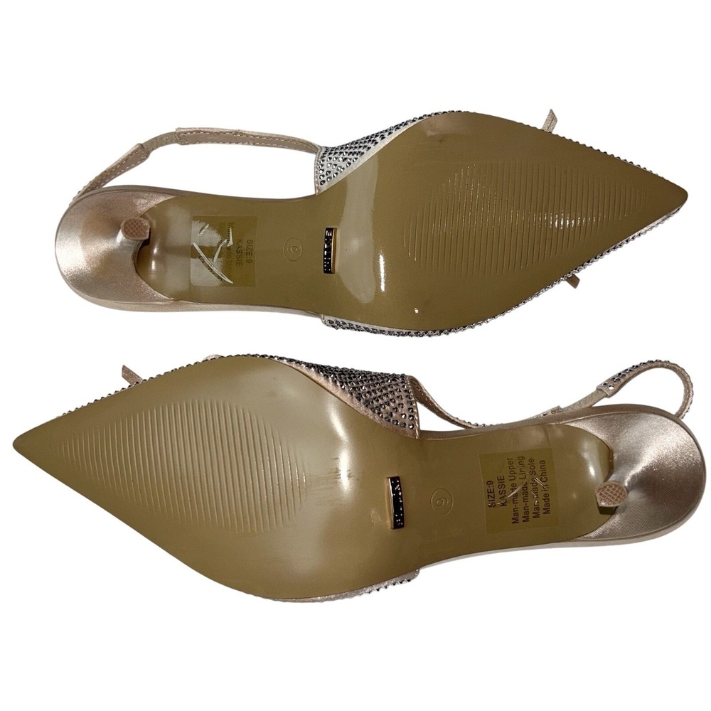 Designer Heels Champagne Gold Billini Kassie Rhinestone Slingback Pointed Size 9 - Picture 5 of 7